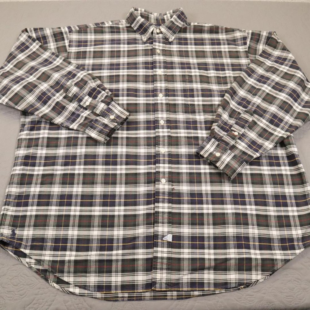 Ralph Lauren Big Oxford Shirt Mens XL Green Plaid Long Sleeve Button Down Pony