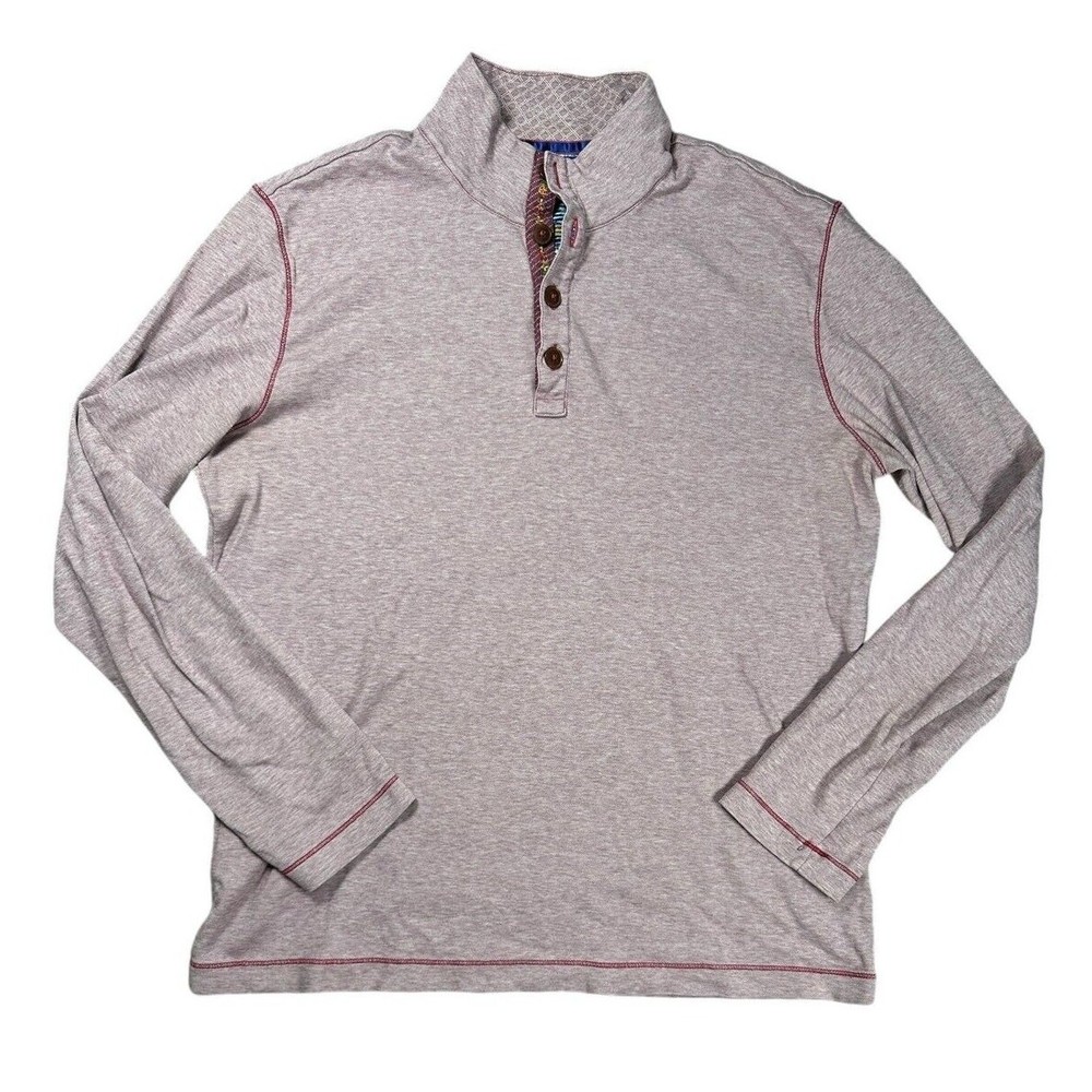 Robert Graham Henley Mens Size Large Red Leonard Long Sleeve Pullover Classic