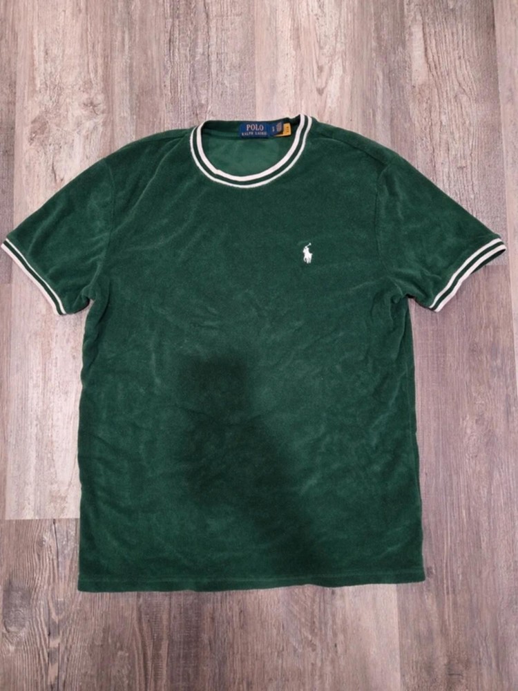 Polo Ralph Lauren Terry Crewneck Embroidered T-Shirt S Green Athletic Fuzzy