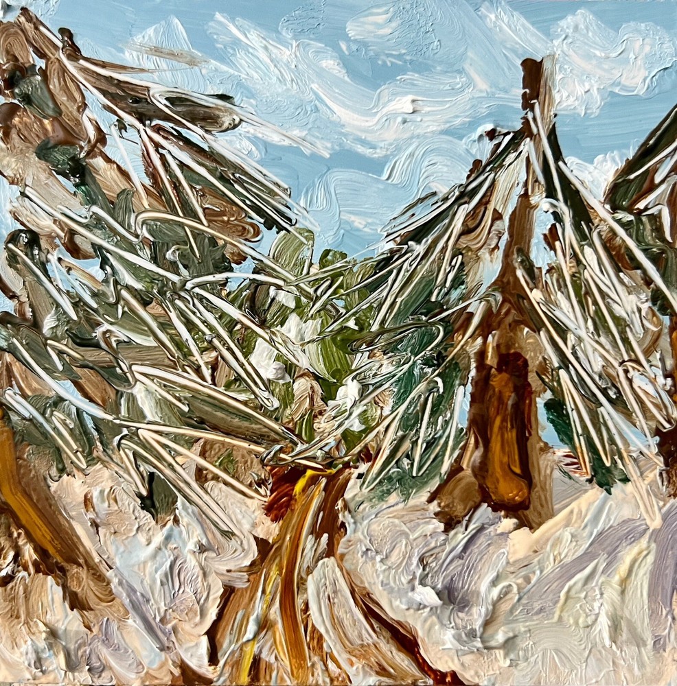 Abstract Winter Landscape Oil Painting Pine Tree Wall Art Cozy Winter Wall Decor