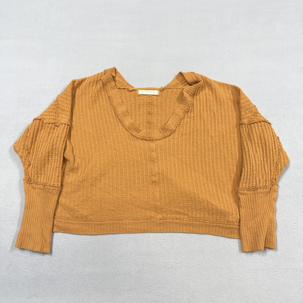 We The Free Shirt Womens Medium Yellow Cropped Long Sleeve Scoop Neck Knit
