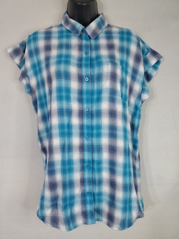 Vintage RIDERS Button Up Shirt Women's Size Medium Plaid Sleeveless Western