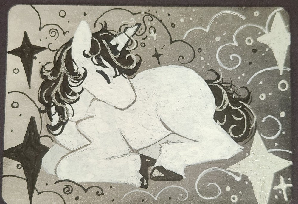 ACEO Art Card Metallicorn Silver Unicorn by samicostudio
