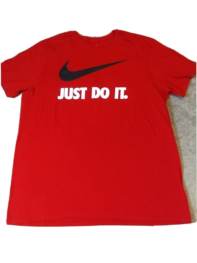 Nike Mens XL Red Just Do It Spellout Swoosh Athletic Cut Short Sleeve Shirt NWOT