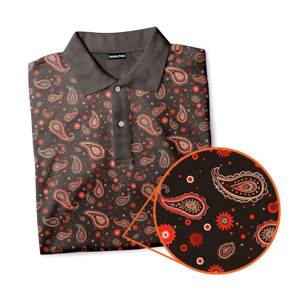 Brown Paisley - Golf Polo Shirt - Men's Performance Golf Polo Shirt Breathable