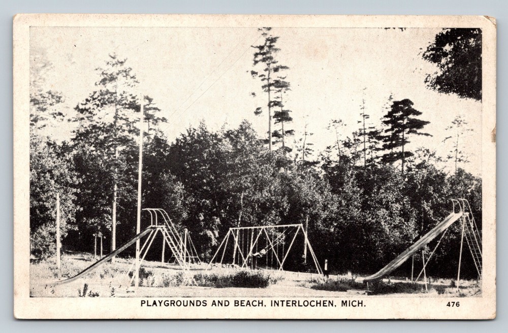 Interlochen Michigan MI Playgrounds & Beach VINTAGE Postcard