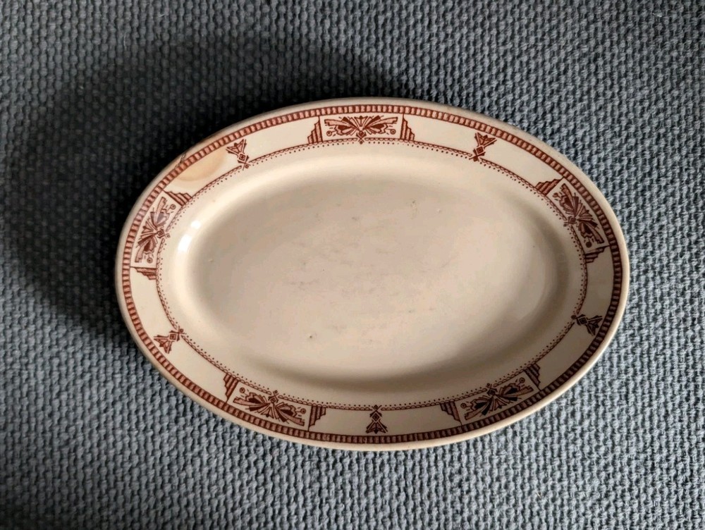 Erwin Carr Restaurant Ware Plate China Tan with Art Deco Band 1940-1952