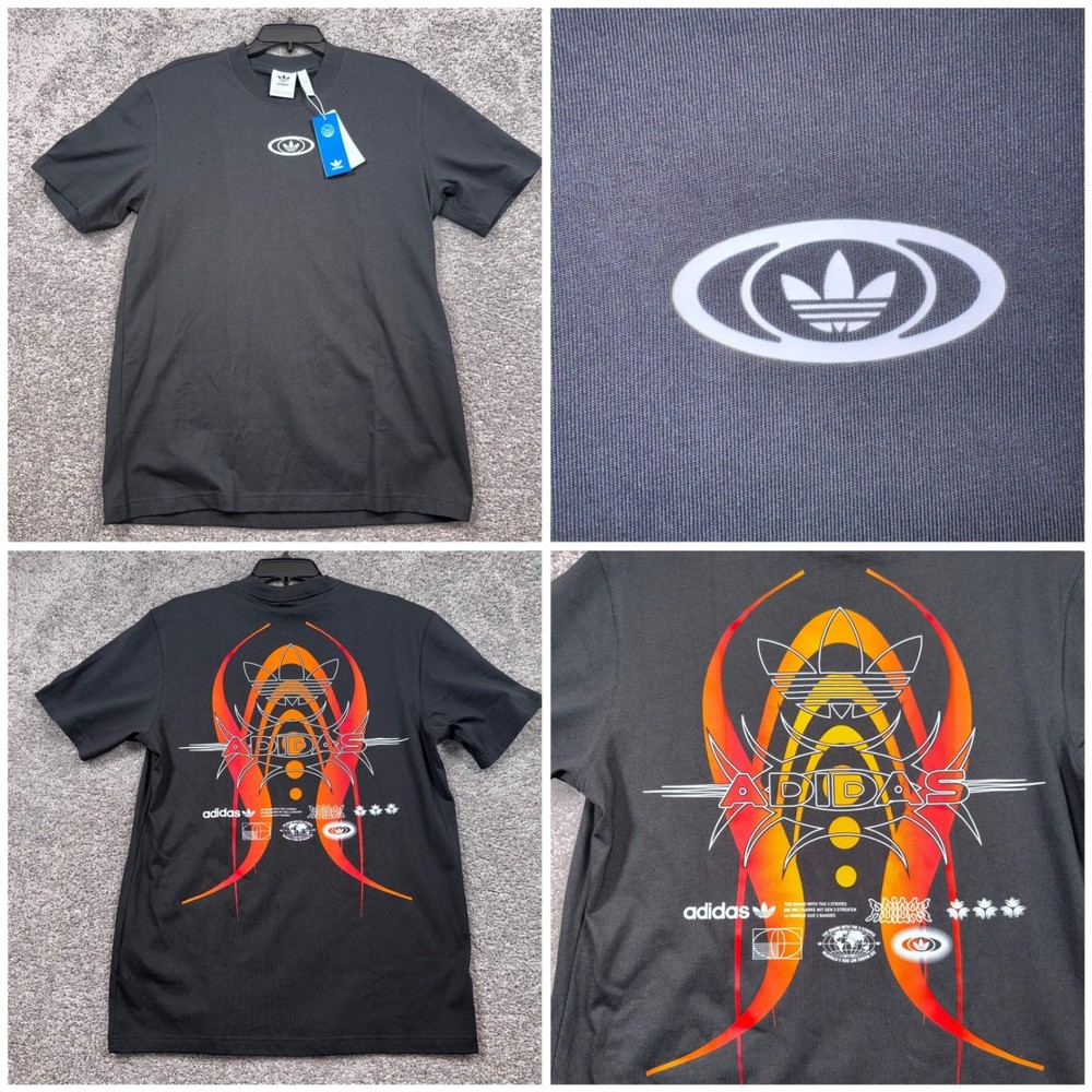 Adidas GRF Tee Mens Graphic Cyber Y2K Streetwear Black Medium NEW