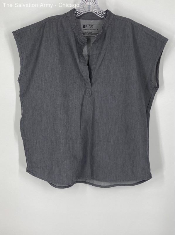 FIGS Womens Gray Short Sleeve Casual Scrub Blouse Top Size Medium