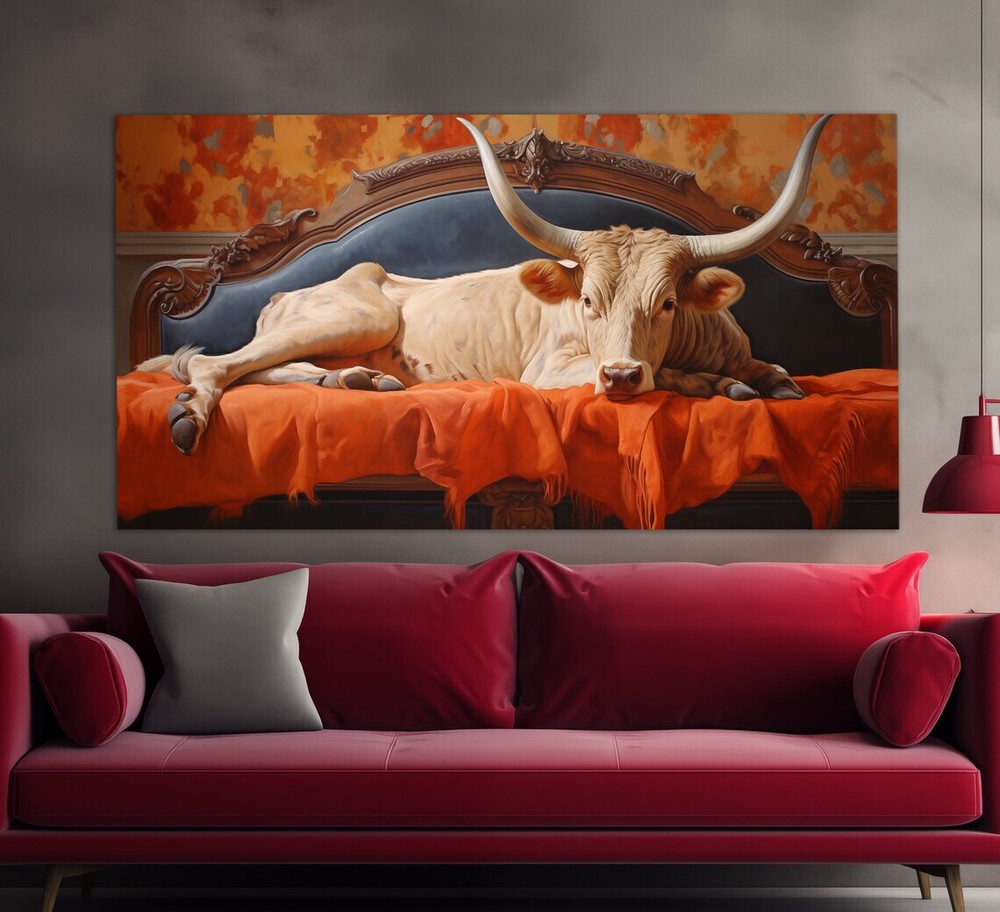 Cow In the Bedroom, White Cow Painting Wall Art Canvas Unframed Print Art