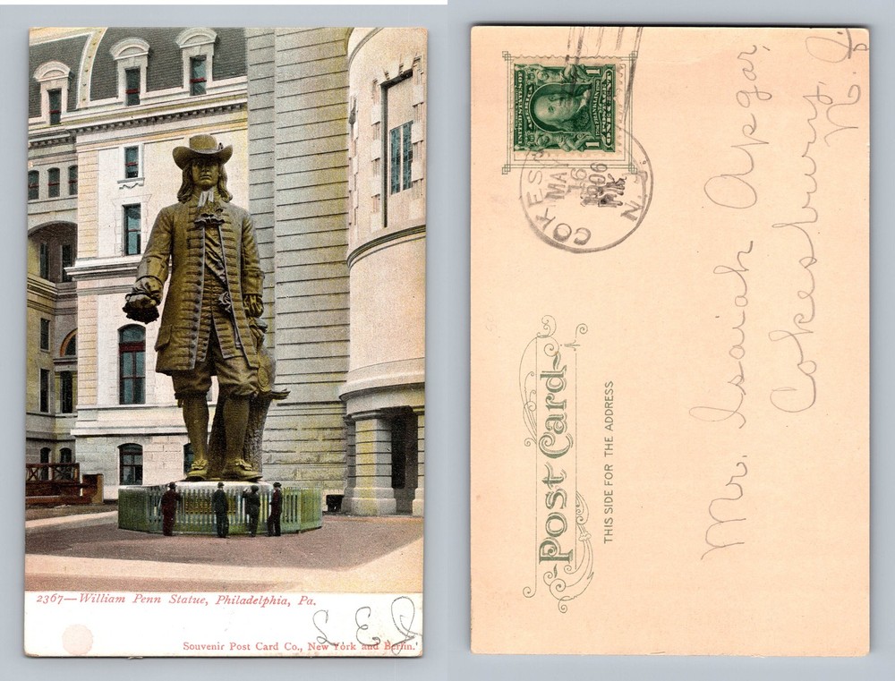 Philadelphia, PA-Pennsylvania, William Penn Statue City Hall Vintage Postcard