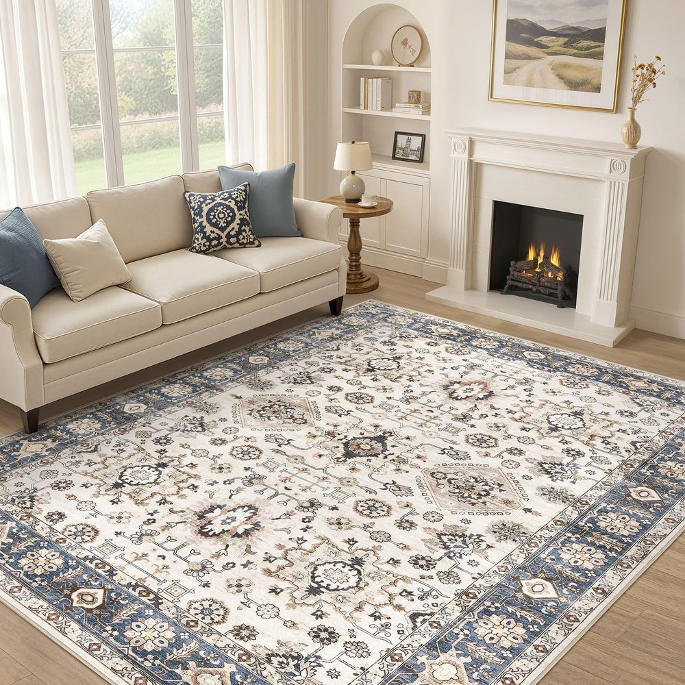 9x12 Area Rug for Living Room, Washable Vintage Pattern, Non-Slip Stain Resis...