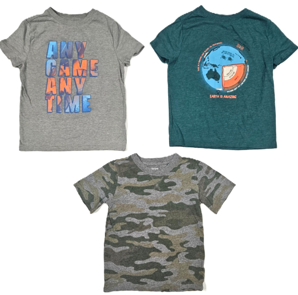Lot of 3 Boys T-Shirts Size 4/5 Carter’s Camo + Cat & Jack Graphic Tees