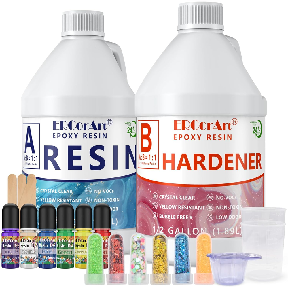 1 Gallon Clear Epoxy Resin Kit with Pigment, Glitter & Self-Leveling Formula