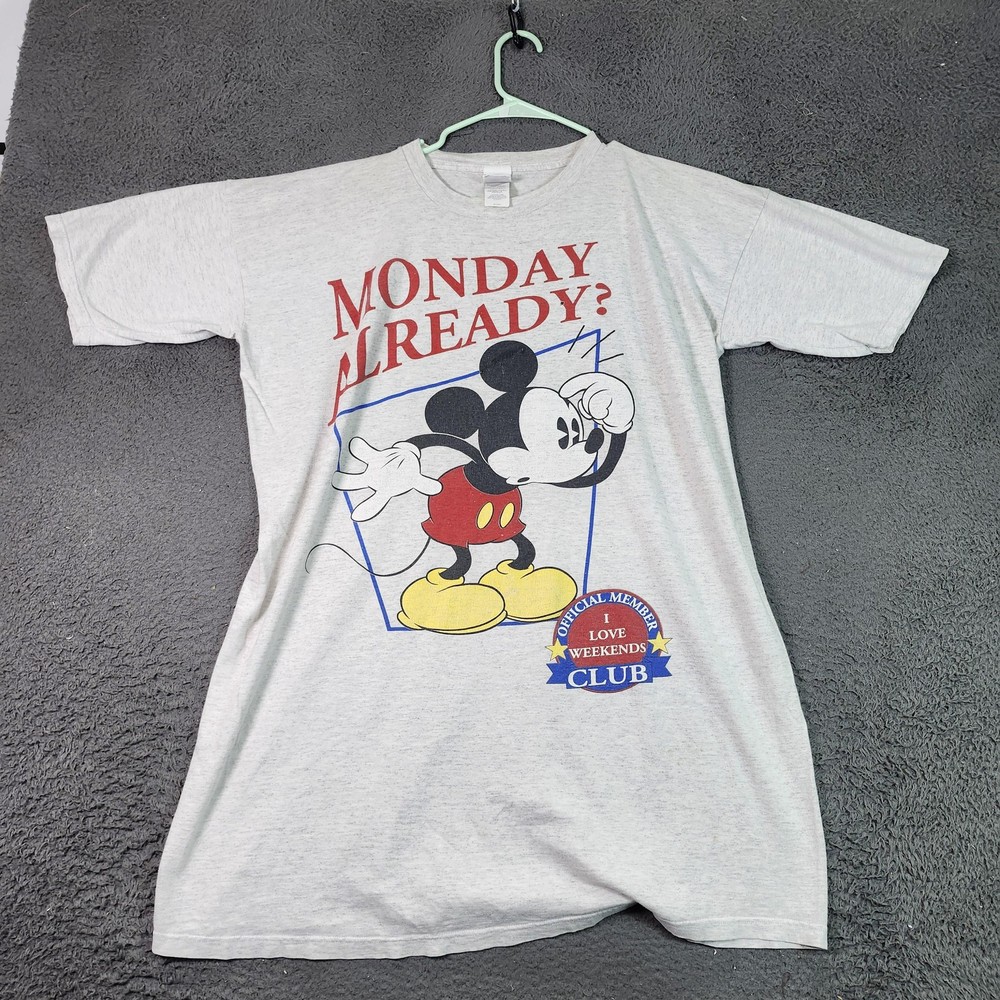 Vintage Disney Mickey Mouse Monday Already Shirt Mens 2XL Gray Graphic Tee 90s