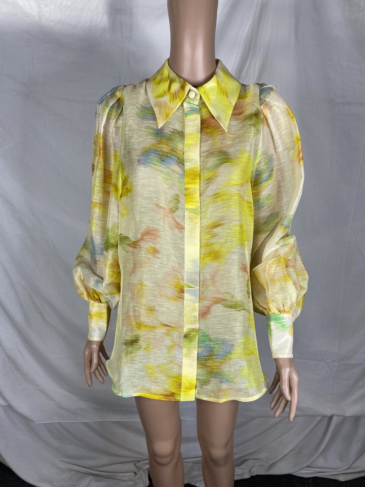 Antipodean Womens Illuminate Balloon Sleeve Blouse Size 6 Zest Multicolor