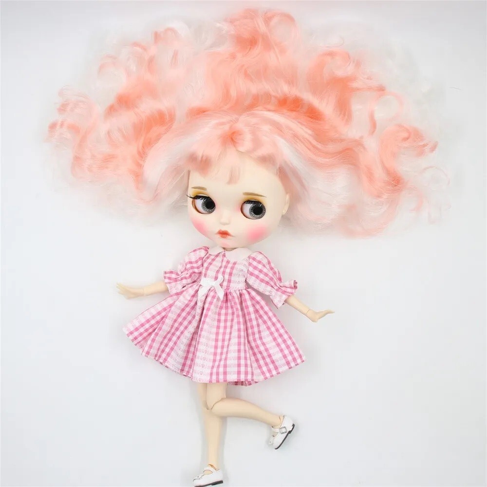 Blythe Doll Nude BJD Puppet with White Hair Wig Matte Face Eyebrows