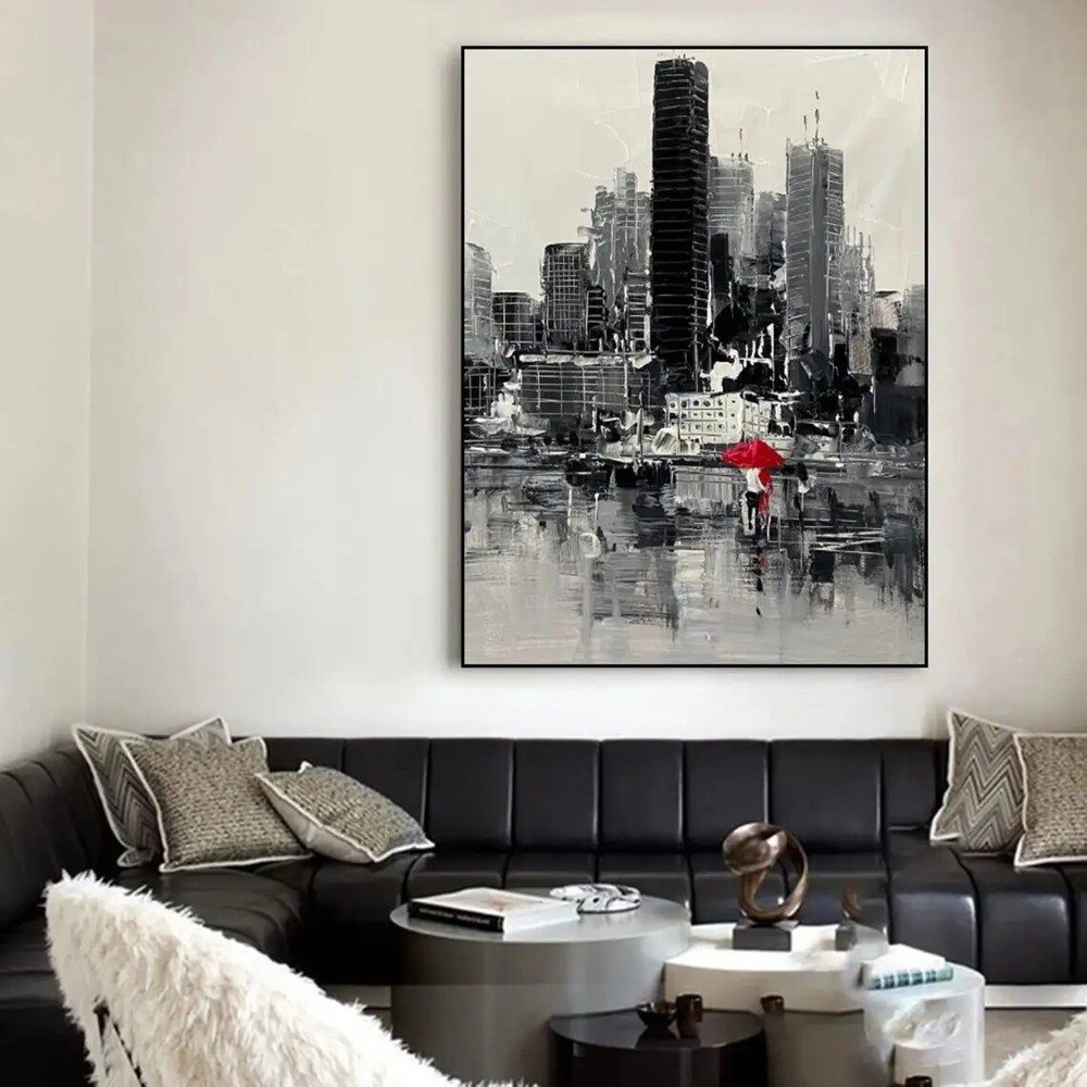 City Abstract Oil Painting Large New York Skyline New York Wall Art City Skyline