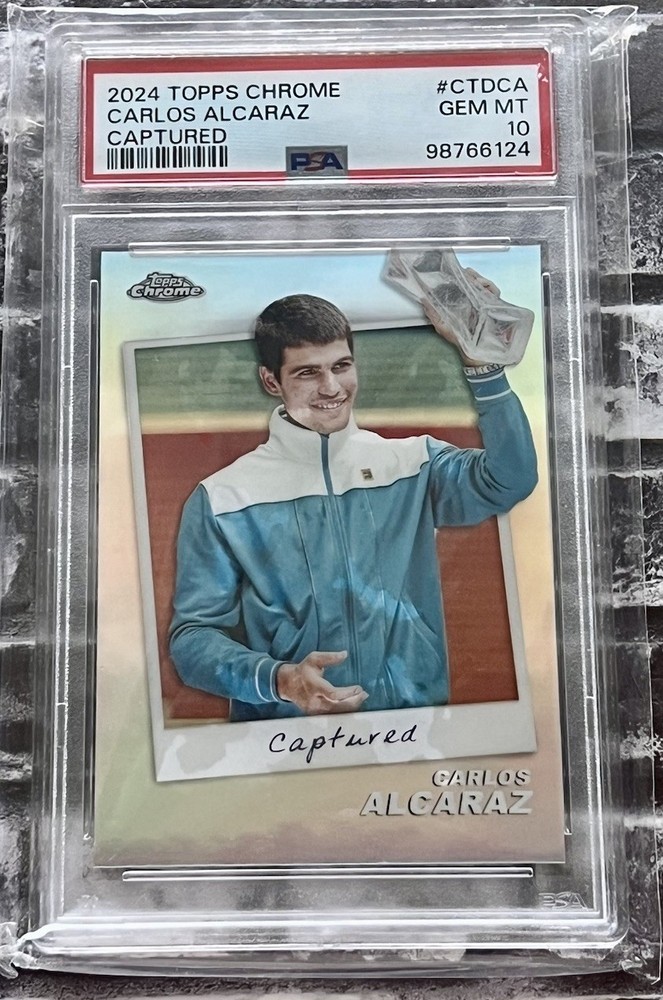 98766124 - Carlos Alcaraz - 2024 Topps Chrome Tennis Captured Refractor PSA 10