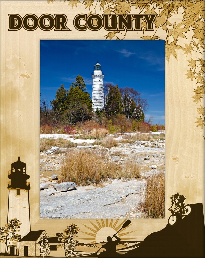 Door County Wisconsin Laser Engraved Wood Picture Frame Portrait (3 x 5)