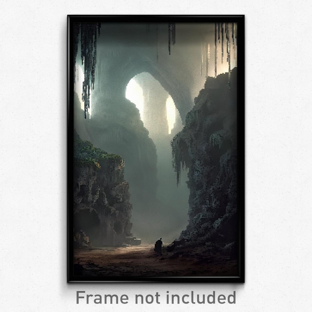 8-Bit Psychedelic Pixel Art Poster - Dreary Cavern Video Game Print