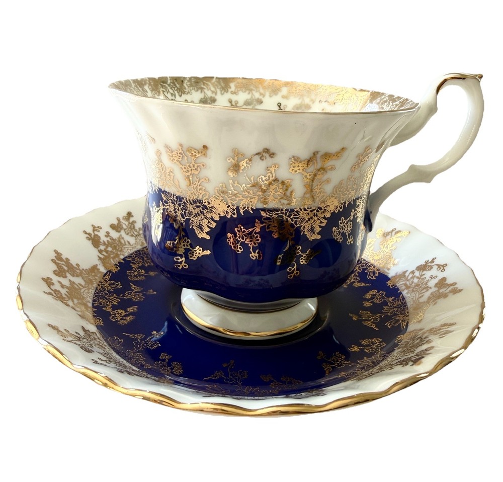 Vintage Royal Albert Regal Series Bone China Cobalt Blue Teacup & Saucer England