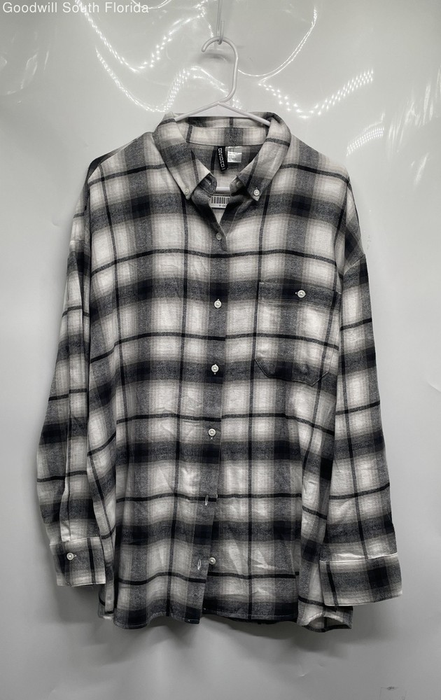 Divided By H&M Womens Black White Plaid Long Sleeve Button-Up Shirt Size M