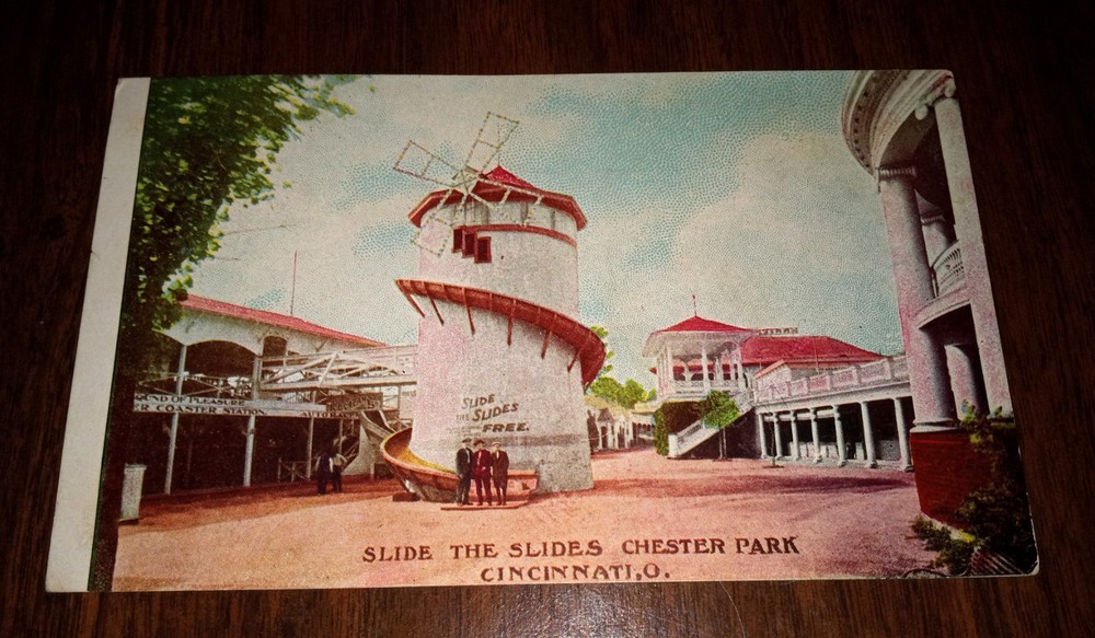 Cincinnati Ohio, Chester Park Amusement Park Slide the Slides ca 1910 postcard