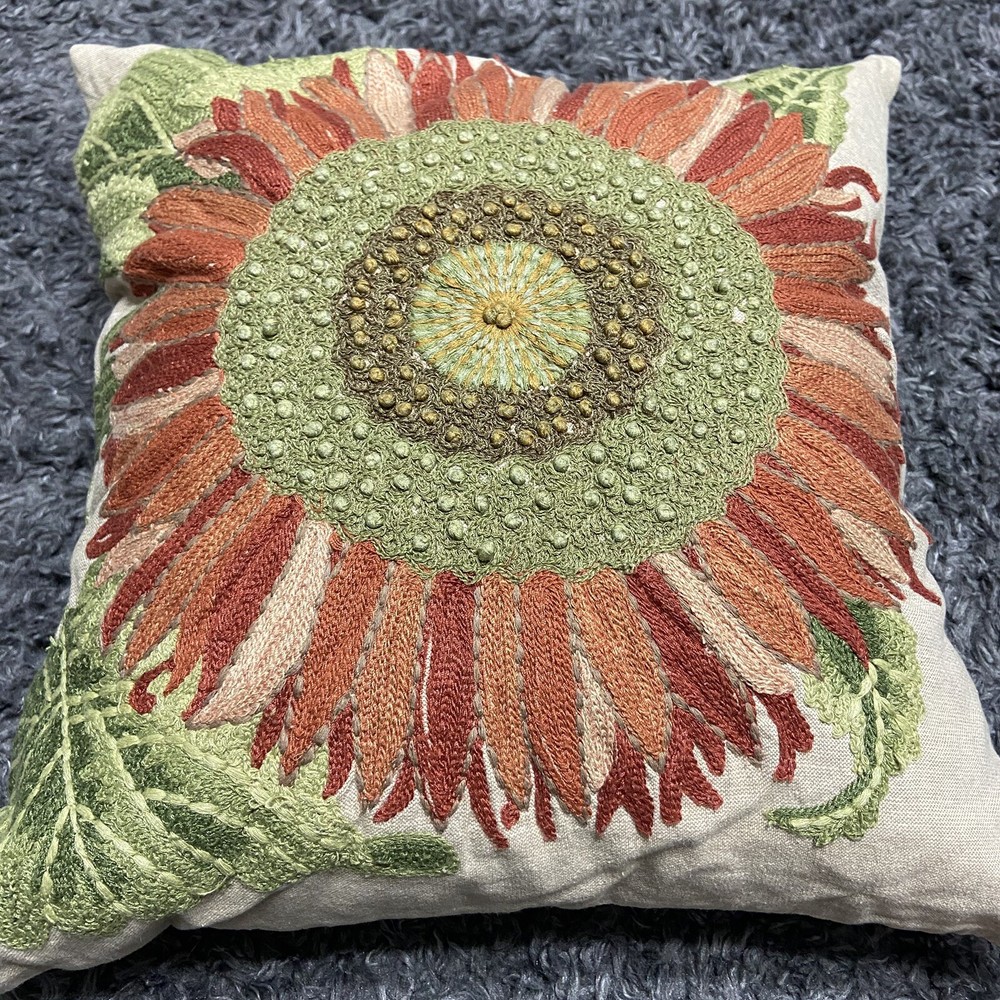 Pottery Barn Crewel Embroidered Sunflower 18