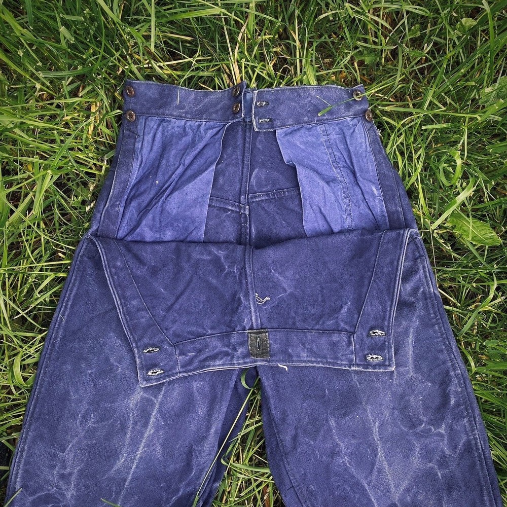 Vintage rare 50s 60s european ussr fall front canvas navy blue side button pants