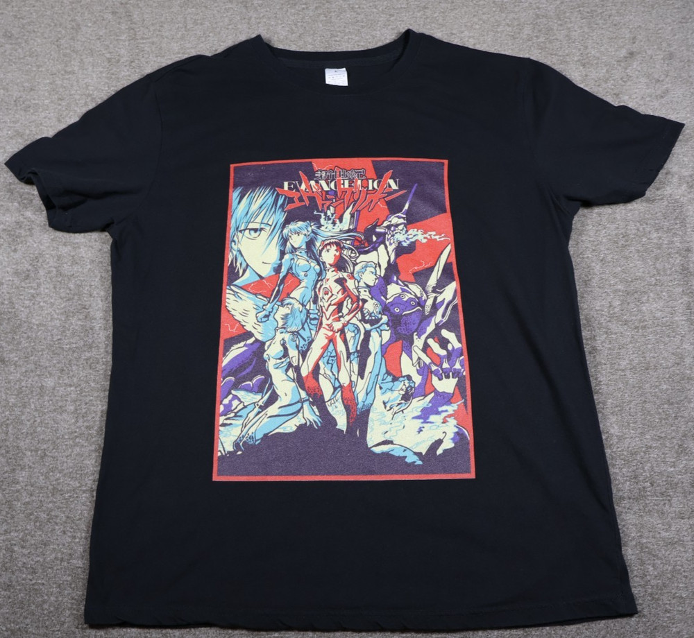 Neon Genesis Evangelion Anime Graphic T-Shirt Black Mens L Rei Asuka Eva Manga