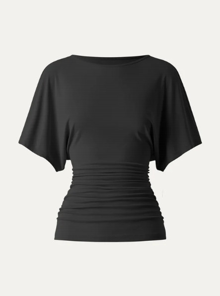 OGL Sandwashed Effortless Boatneck Batwing Sleeve Side Ruched Top, Shadow