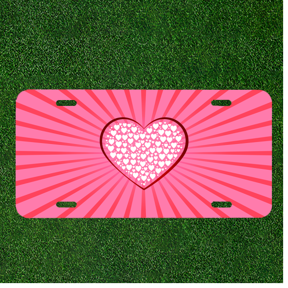 Custom Heart Pink Background Personalized License Plate Tag with Hearts for Cars