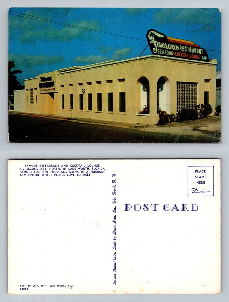 Lake Worth, FL-Florida, Famous Restaurant & Cocktail Lounge Vintage Postcard