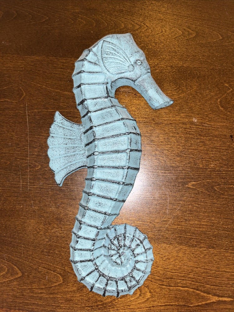 Cast Iron Seahorse W/Attached Mounting Bracket- Sea Foam Green Approx 12” X 6”