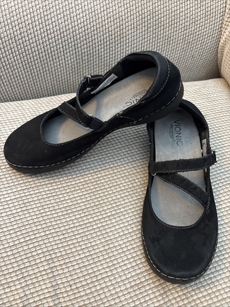 Vionic Judith Mary Jane Black Suede Leather Women’s Shoes, 8 Casual Comfort EUC