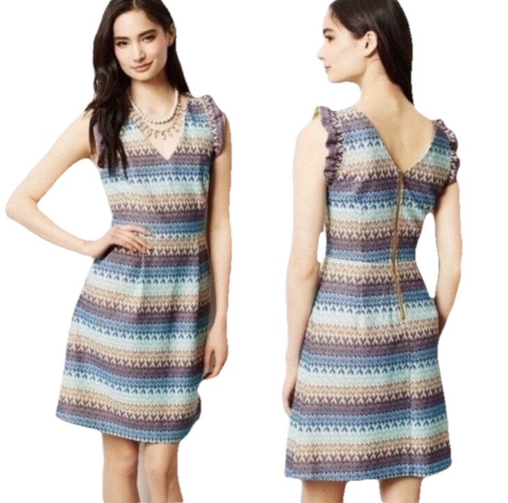 Anthropologie Tabitha Woven Tea striped Dress Pockets size 0