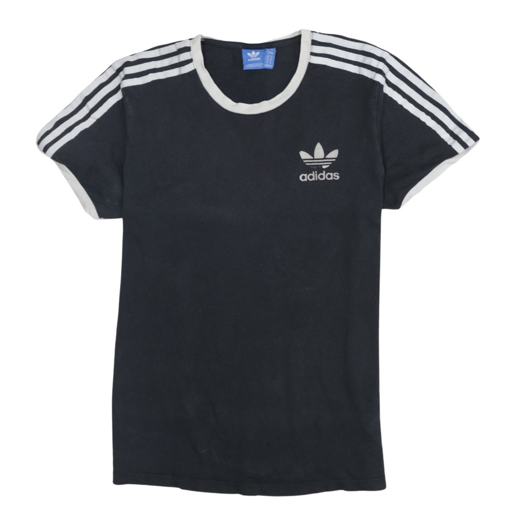 Adidas Womens T Shirt Black Ringer Trefoil Logo Three Stripe Sports Jersey S