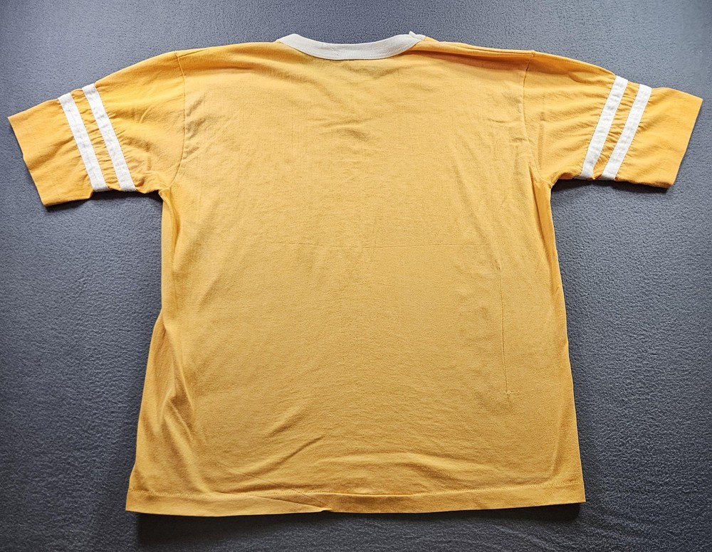 Florida Shirt Mens Large Yellow V Neck Ringer Striped Sleeve Palm Trees 70s