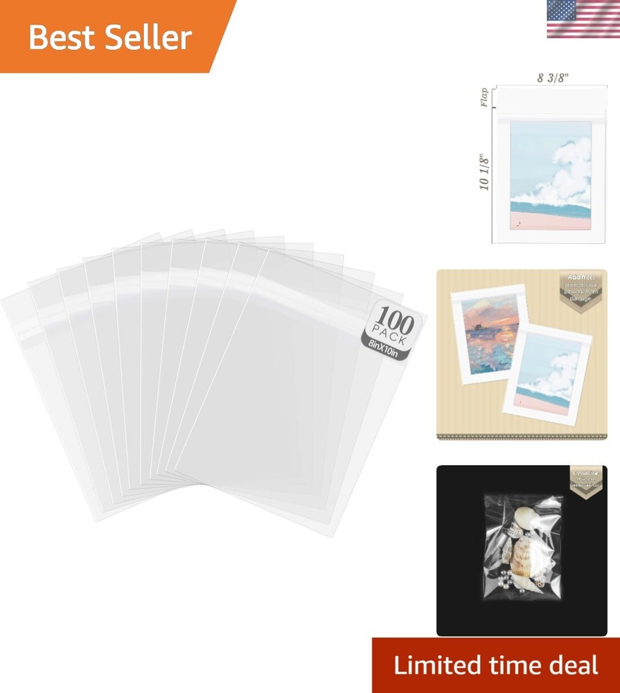 Pack of 100 Acid-Free Crystal Clear Storage Bags for 8x10 Artwork Preservation-image