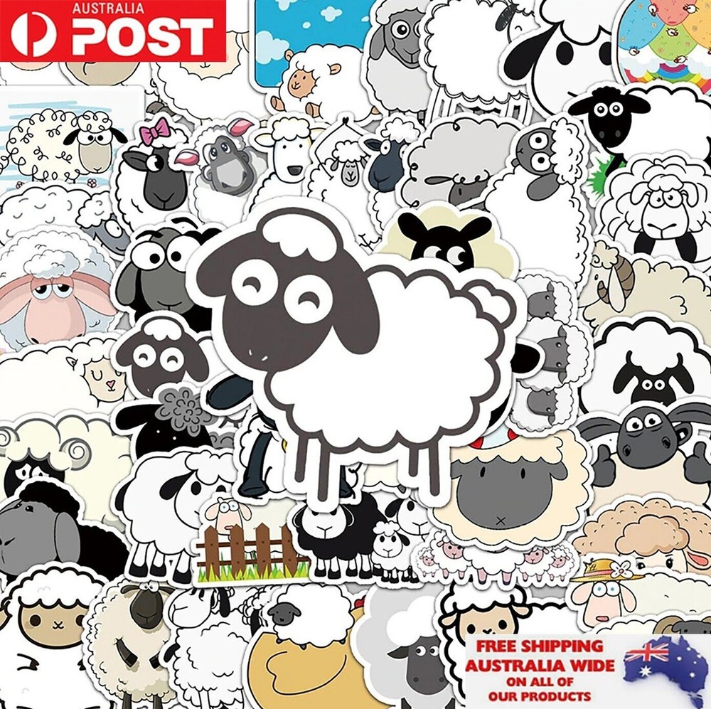 50pcs Cute Farm Woolly Sheep Sticker Pack Waterproof Graffiti Phone Decal Laptop