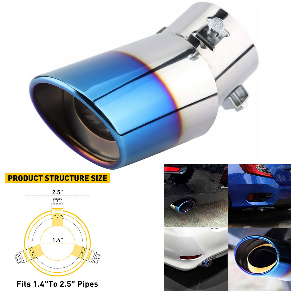 Blue Auto Rear Round Exhaust Pipe Tip Tail Stainless Muffler Steel Accessories
