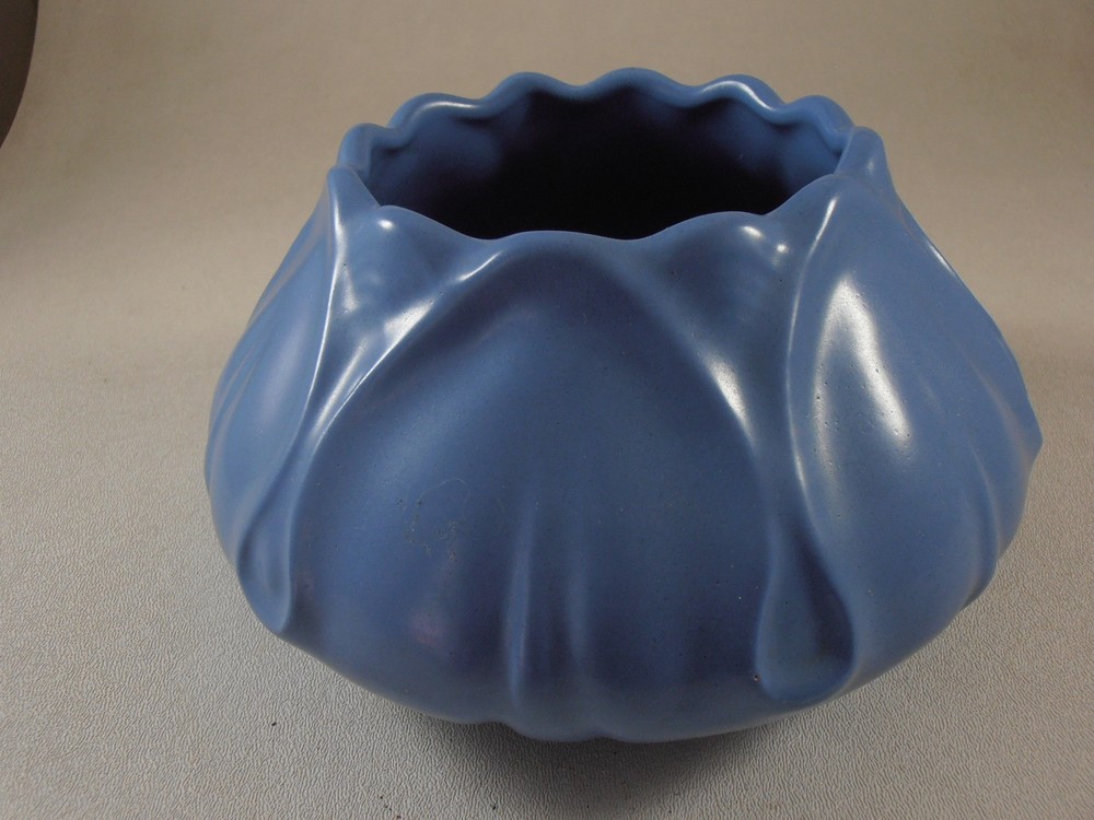 Stangl Art Pottery Matte Blue Tulip Water Lily Floral Vase Planter Bowl