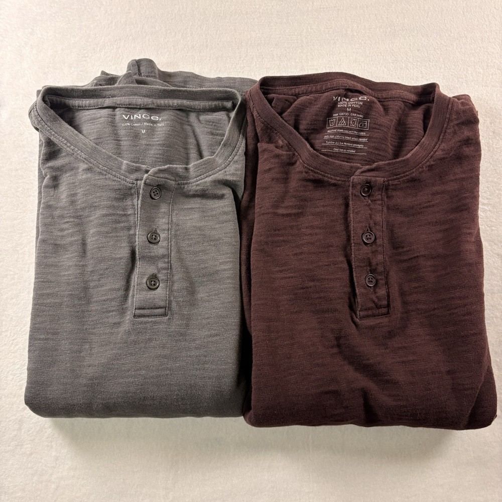 LOT Of 2 Vince Long Sleeve Henley Shirts Medium Maroon And Gray Slub Cotton
