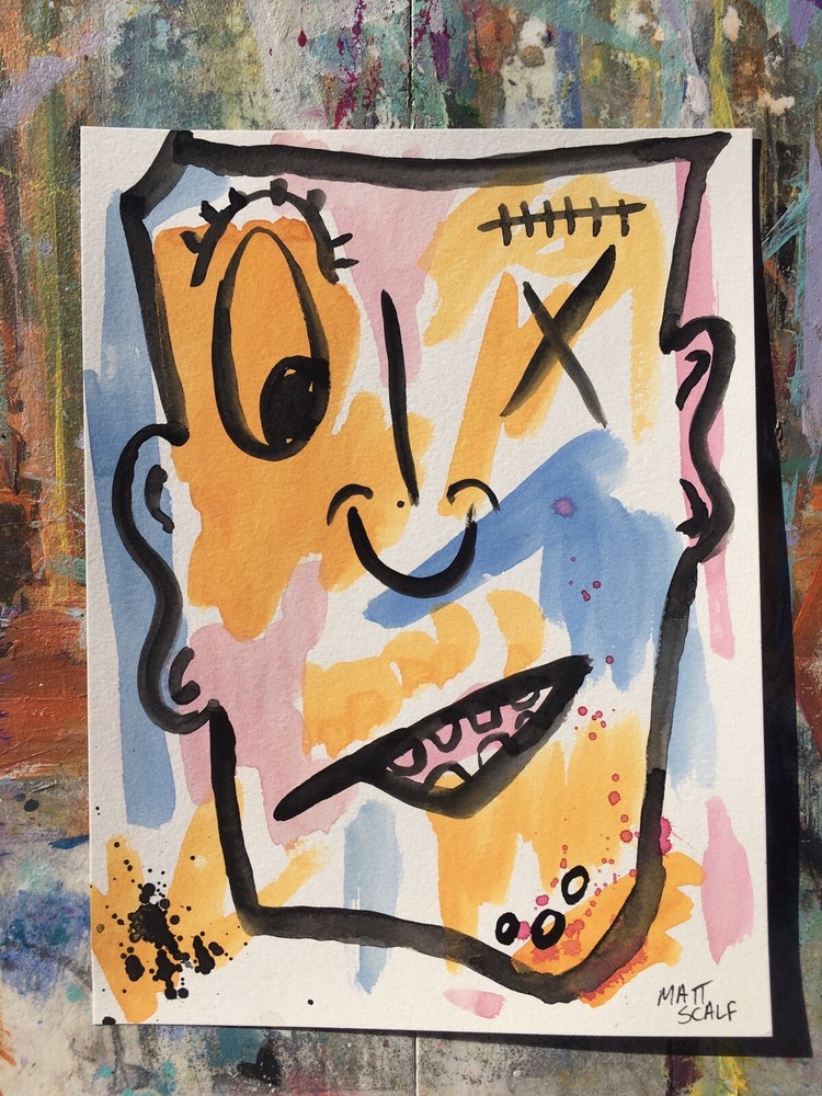 Matt Scalf Portrait Face Abstract ORIGINAL PAINTING Modern Street Graffiti 9x12