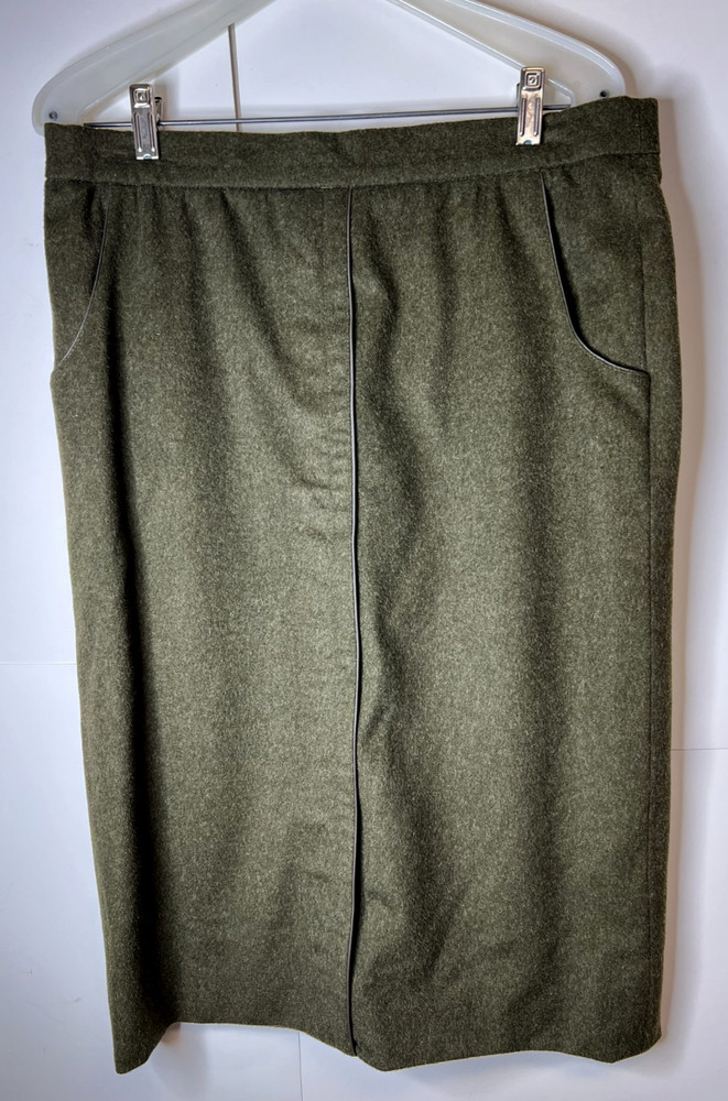 Vintage Admont Women's Size 42 Olive Green Wool Pencil Skirt Pockets Lined