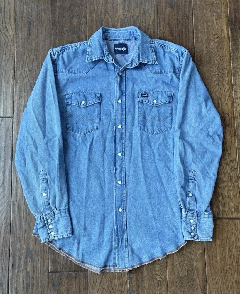Vintage Wrangler Pearl Snap Men’s Button Up Denim Shirt Long Sleeve Large