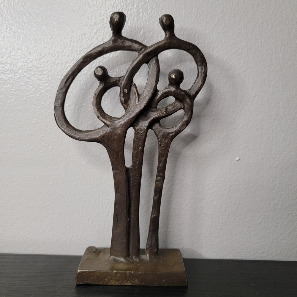 Signed Danya B. Contemporary Family of 4, Ring of Love, Bronze Metal Sculpture