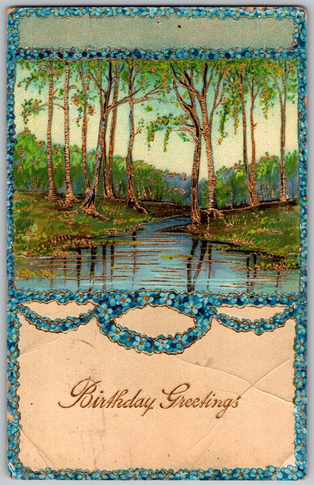 Antique Postcard Birthday Greetings Birch Stream DE 1910s