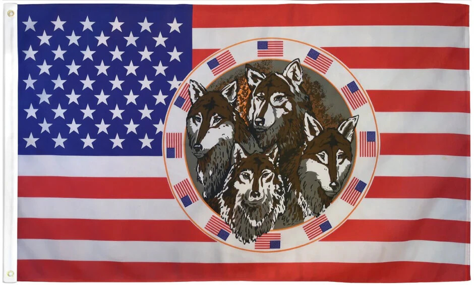 USA 3x5ft Polyester American Wolves Novelty Flag